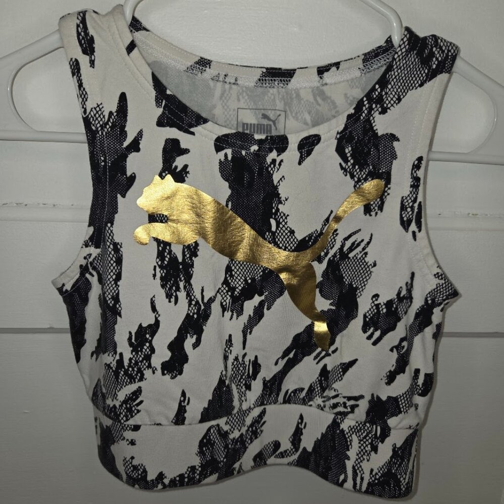Puma Black and White with Gold Puma Logo Sports Bra - Women's Size XS